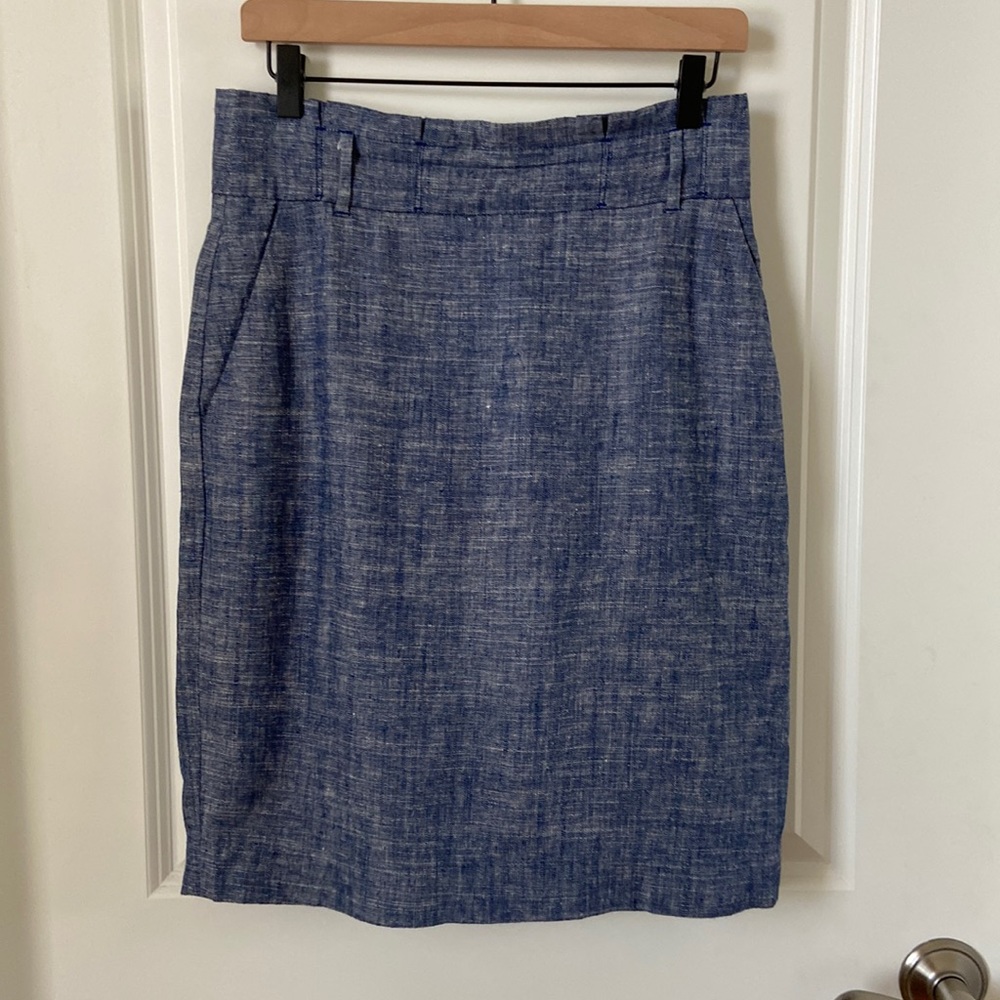 Ann Taylor Chambray Paper Bag pencil skirt 4P